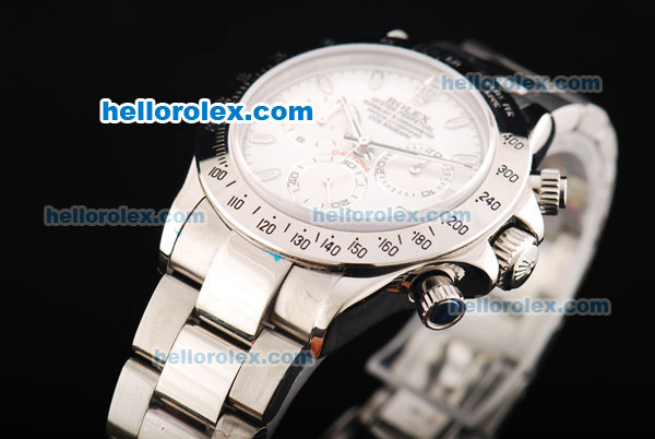 Rolex Daytona Oyster Perpetual Date Swiss Valjoux 7750 Chronograph Movement White Dial with White Stick Marker and SS Strap - Click Image to Close